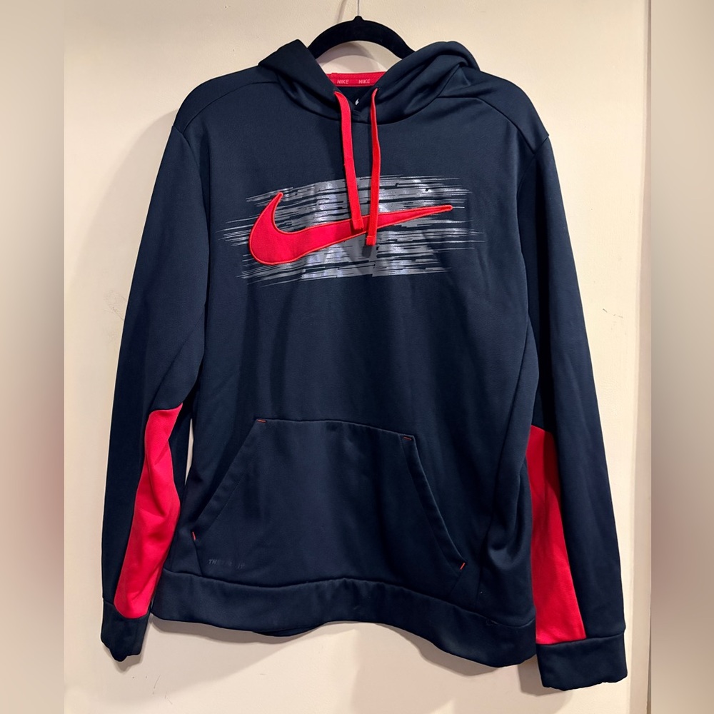 Nike Black Hoodie with Red Accents & Swoosh Large